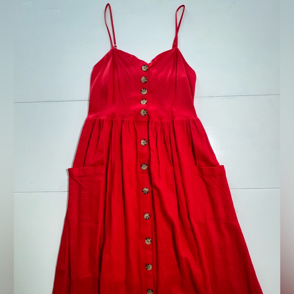 Buffalo David Bitton Red Button Up Linen MIDI Dress size Medium